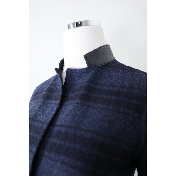 Akris US 4 Double Faced Wool Reversible Longline Jacket Navy Plaid Black - Picture 5 of 16
